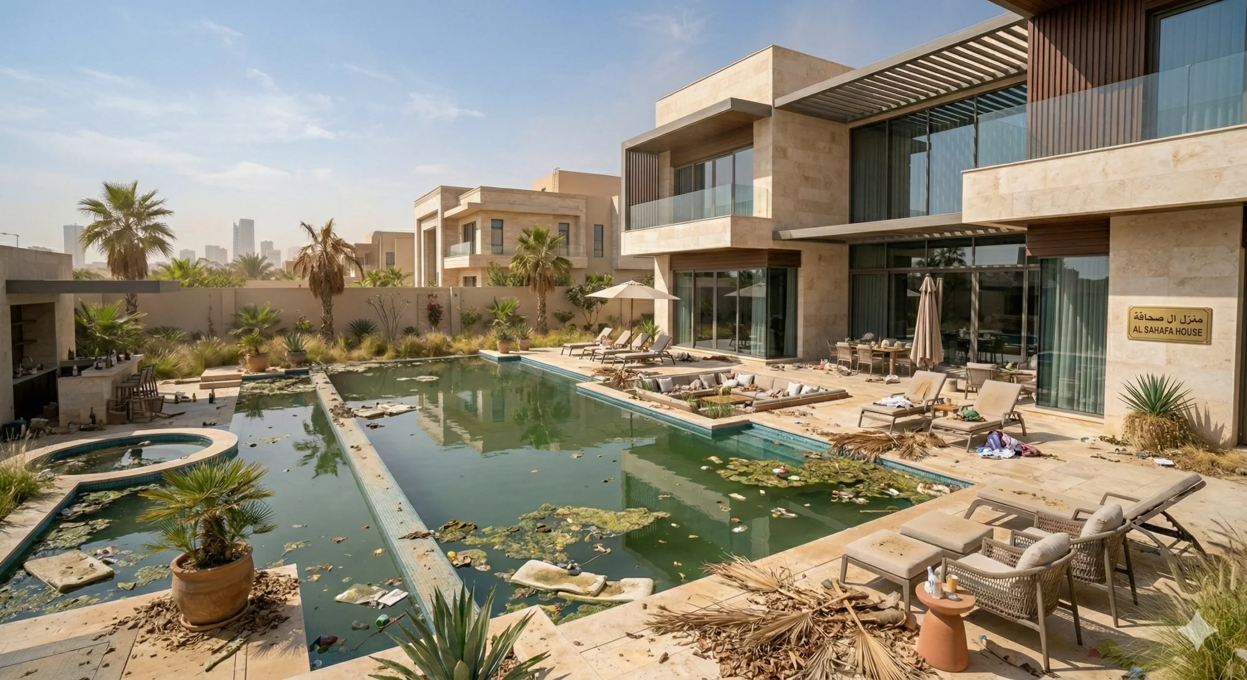 المسبح قبل التنظيف