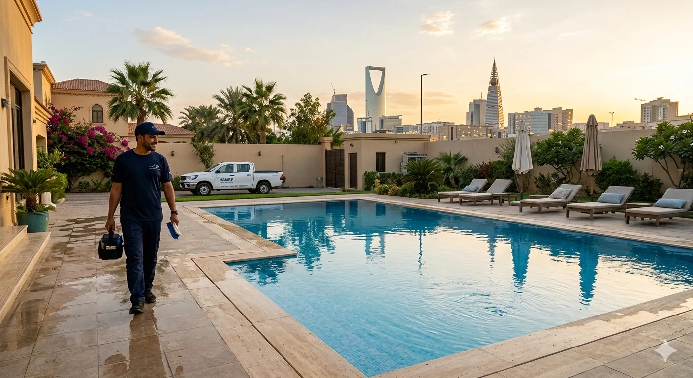 المسبح بعد التنظيف