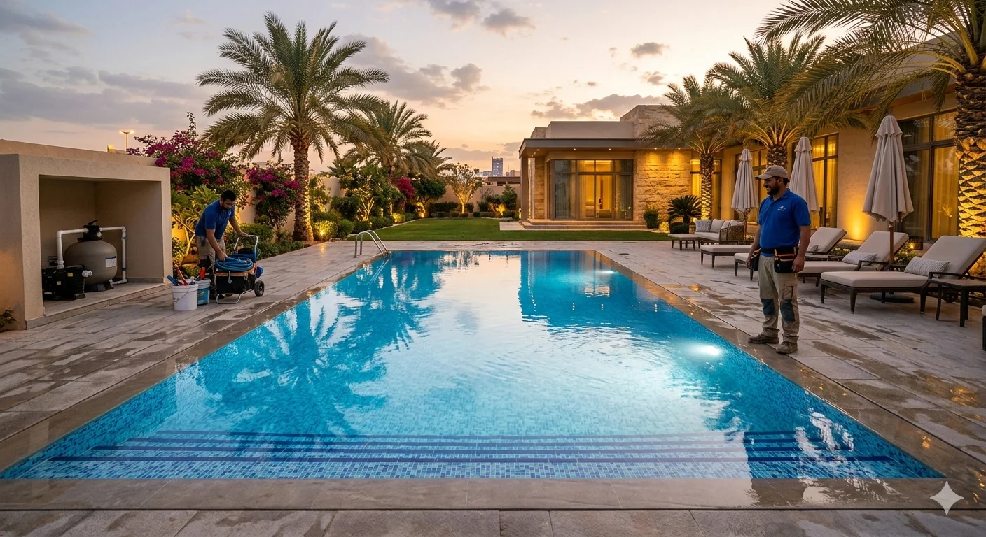 المسبح بعد التنظيف