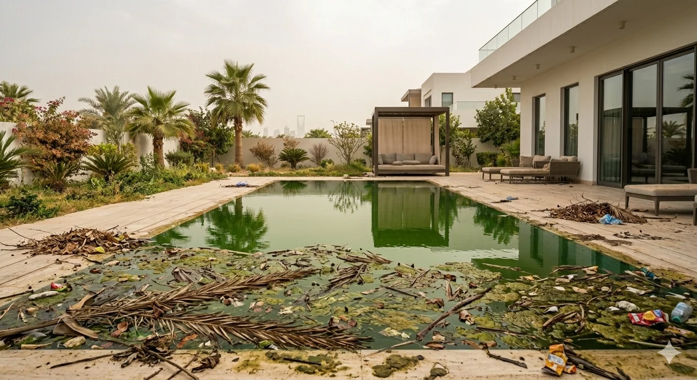 المسبح قبل التنظيف