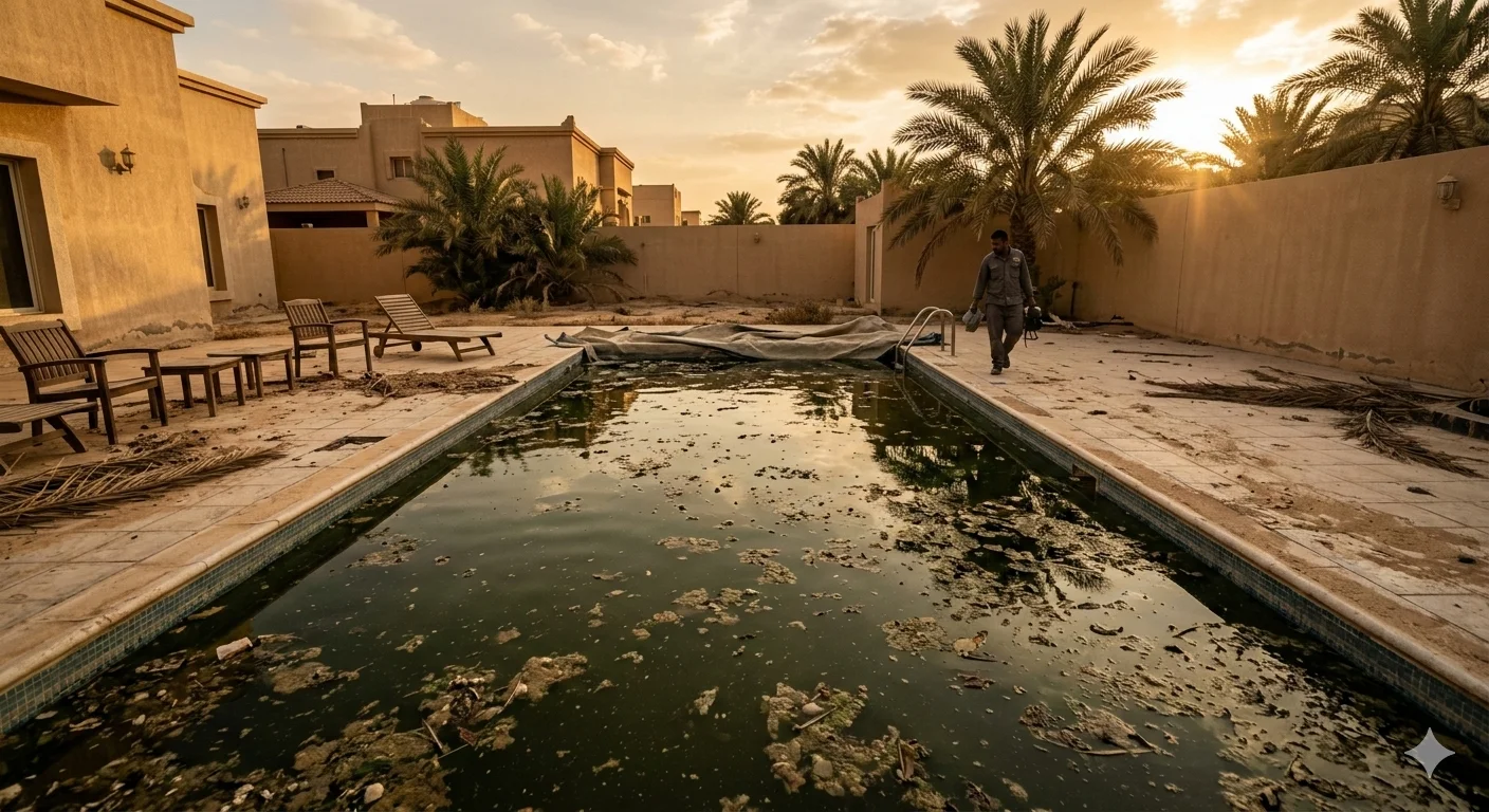 المسبح قبل التنظيف