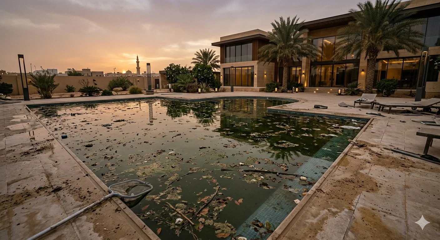 المسبح قبل التنظيف