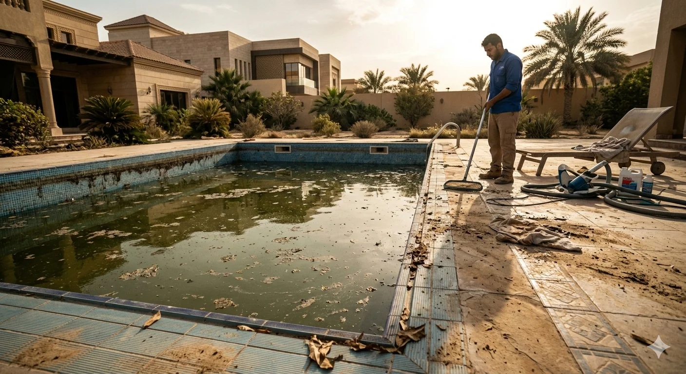 المسبح قبل التنظيف