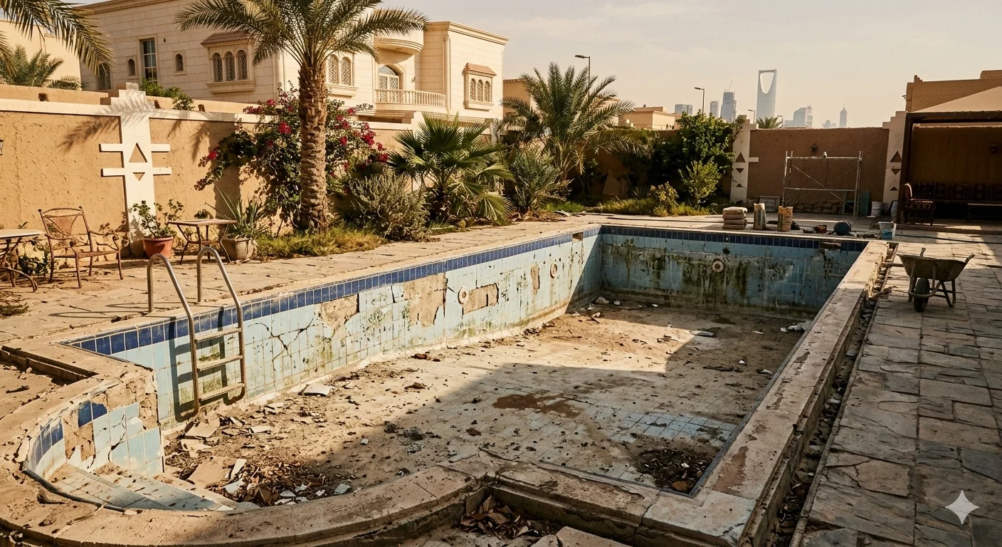 المسبح قبل التنظيف
