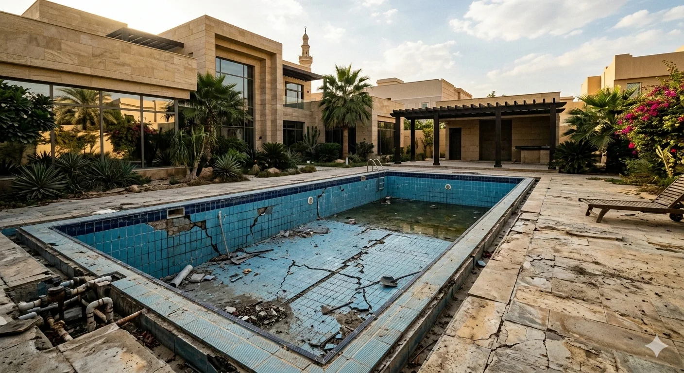 المسبح قبل التنظيف